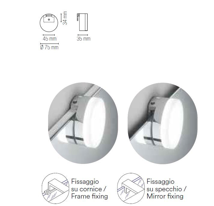 Applique da specchio rotondo LED termoplastica diffusore acrilico 4W 460LM Applique da specchio rotondo LED termoplastica diffusore acrilico 4W 460LM